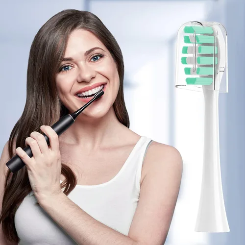 Vista 6 de Cabezales de repuesto para cepillo de dientes eléctrico Gleem, paquete de 10 unidades, color blanco