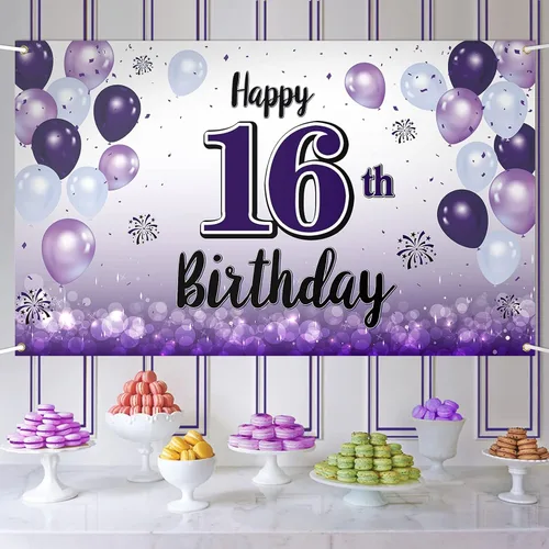 Vista 29 de Decoraciones de feliz cumpleaños número 10, cartel grande de globo morado para cumpleaños número 10, suministros para fiesta de cumpleaños de 10