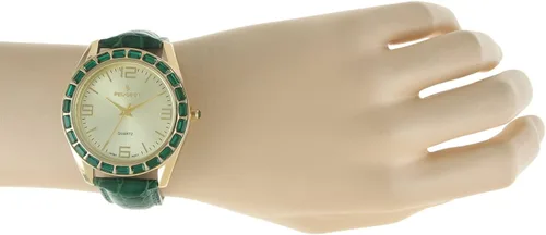 Vista 5 de Peugeot Reloj redondo acentuado de cristal para mujer, estilo novio con correa de cuero genuino
