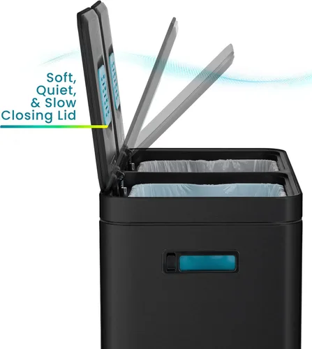 Vista 4 de Home Zone Living CleanAura - Bote de basura de cocina de 16 galones con compartimentos dobles para reciclaje, control de olores, acero inoxidable