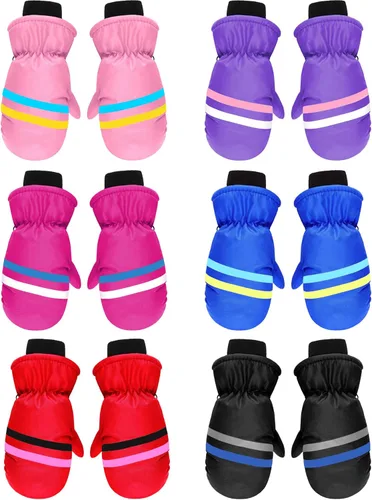 SATINIOR 6 pares de guantes de nieve para niños, guantes de invierno para bebés, impermeables, guantes de esquí para niños pequeños, cálidos, para
