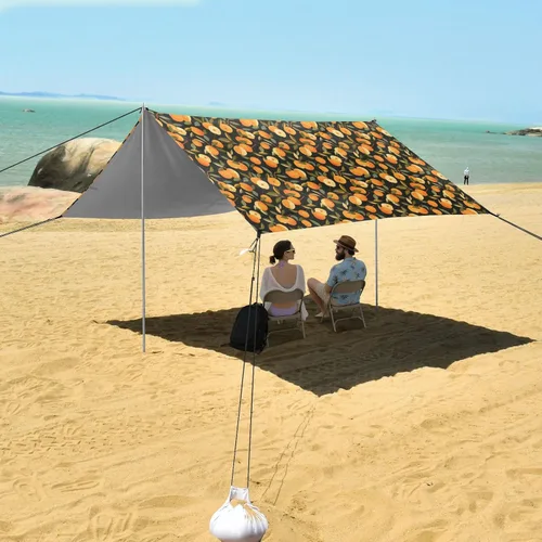 Vista 7 de Cute Nectarines Beach Tent & Canopy UPF50+ Easy Setup Large Portable Sun Shelter with Sandbags & Sand Shovel for Backyard and Camping