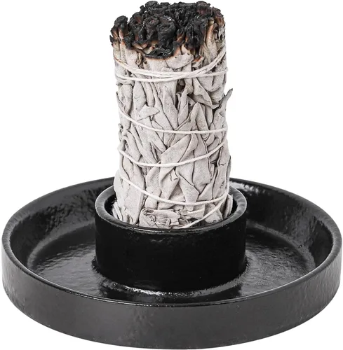 Soporte de incienso de salvia, soporte de cerámica para quemar, soporte para quemador de salvia para palos de manchas, cuenco de manchas para Negro