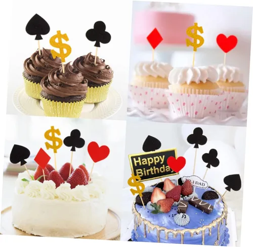 Vista 5 de Decoración de pastel con temática de póquer, 27 piezas, decoración de corazón, selección de pastel de frutas, papel para tartas, sombrero superior