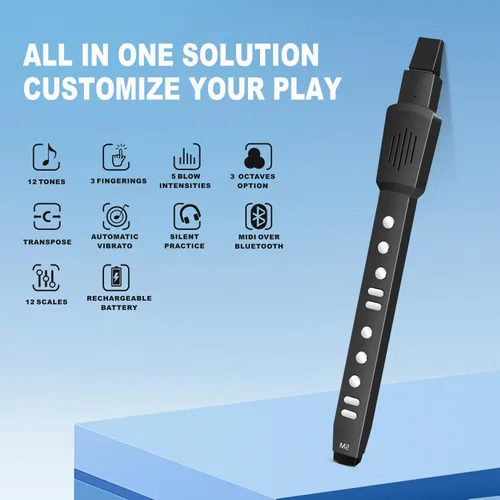 Vista 3 de EX Instrumento de viento digital eléctrico, saxofón eléctrico, con 12 tonos, 3 modos de digitación, rango de 3 octavas, vibrato automático y Negro