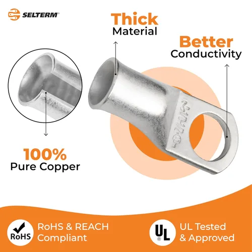 Vista 3 de SELTERM 5 piezas terminales de cable de cobre estañado 1/0 AWG perno de 1/2", extremos de cable de batería, terminales de anillo, conectores