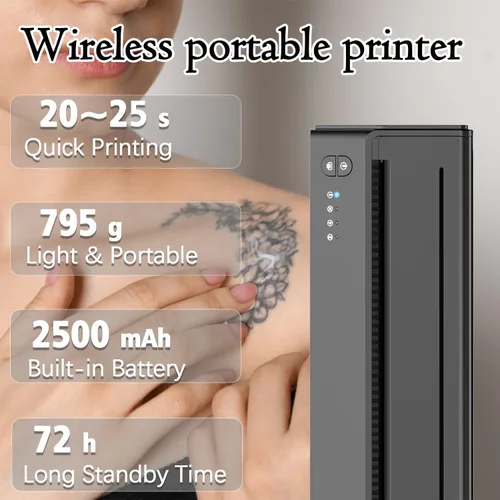 Vista 7 de Wireless Thermal Tattoo Printer, with 10pcs Paper Portable Tattoo Stencil Printer Rechargeable Thermal Transfer Copier Tattoo Thermal Machine
