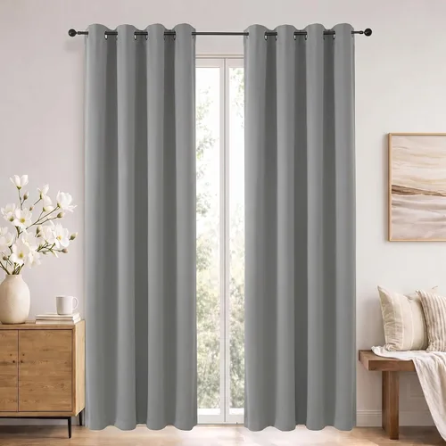 Vista 116 de Simplebrand Cortinas blancas puras de 96 pulgadas de largo para oscurecer la habitación, juego de 2 paneles para dormitorio/sala de estar, bloqueo
