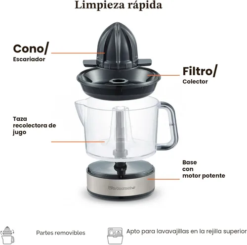 Vista 5 de Elite Gourmet ETS623 - Exprimidor eléctrico de cítricos de 40 W, sin BPA, compacto, gran volumen, control de pulpa, naranjas, limones, limas