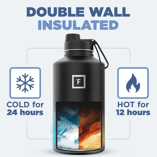 Vista 4 de IRON °FLASK - Botella deportiva de 14, 18, 22, 32, 40, 64 o 128 onzas, 3 tapas (boquilla), acero inoxidable aislado al vacío, doble pared moderna