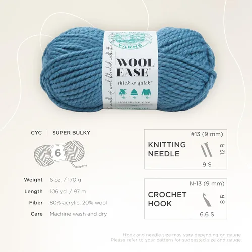 Vista 4 de Lion Brand Yarn - Ovillo de lana Wool-Ease Thick & Quick color fuerza aérea