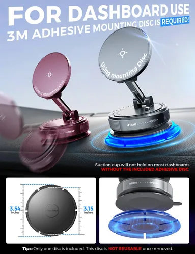Vista 3 de eSamcore Soporte magnético de teléfono al vacío para automóvil, para soporte de automóvil Magsafe para parabrisas, soporte plegable con ventosa