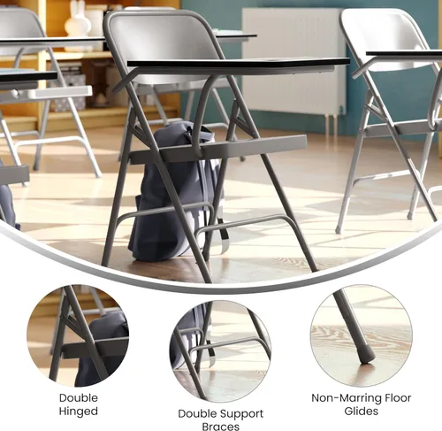 Vista 4 de EMMA + OLIVER Silla plegable de acero prémium con brazo para tableta para diestros