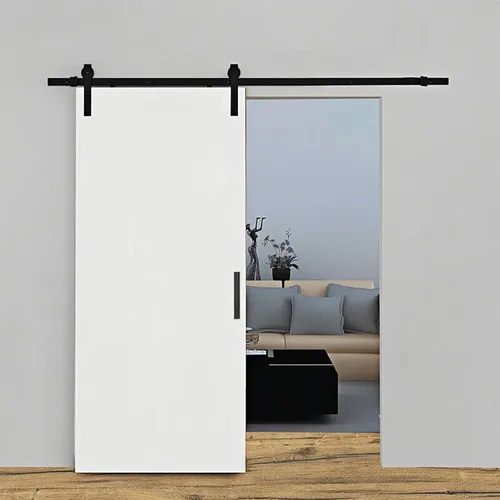 Vista 3 de Homode Manija de puerta estilo granero, mango rústico de 12 pulgadas, resistente, tirador de puerta cuadrada negro mate con base larga al ras