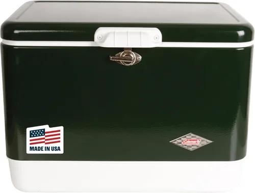 Coleman Vintage 54qt Steel Belted Cooler, Keeps Ice Up to 4 Days, 85-Can Capacity Hard Cooler with Drain & Have-A-Seat Lid