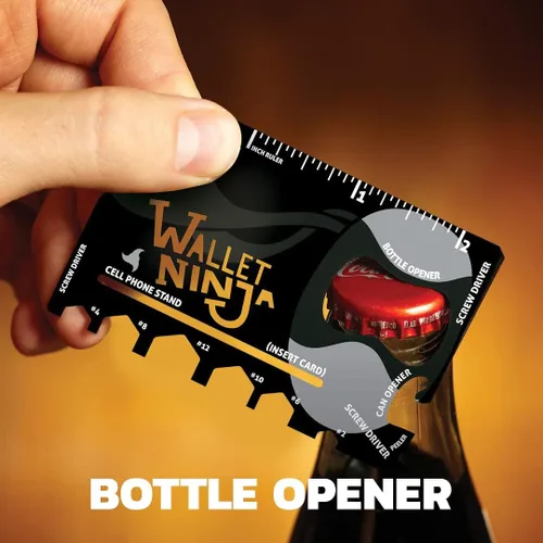 Vista 4 de Billetera Ninja 18 en 1, herramienta de tamaño tarjeta de crédito y de múltiples propósitos