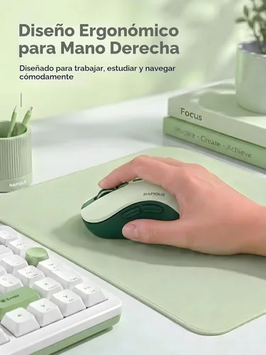Vista 3 de RAPIQUE Ratón inalámbrico Bluetooth, Bluetooth dual y receptor USB 2.4G, clics silenciosos, mouse ergonómico de 6 botones para mano derecha, DPI