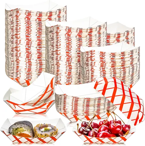 Vista 8 de MotBach Paquete de 150 bandejas de papel de 1/4 libras desechables para botes de papel pequeños, recipientes de platos, 0.25 libras, mini bandeja