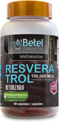 Betel Natural Resveratrol Reforzado - 100,000 mcg | 90 Cápsulas Vegetales Suplemento Premium Antioxidante con Vitaminas C, E, A y Extracto de Uva –