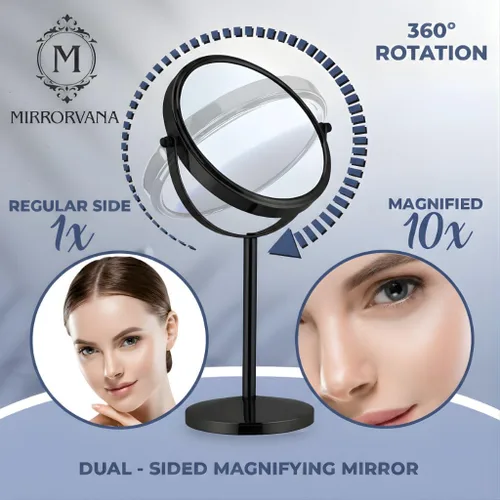 Vista 2 de MIRRORVANA Espejo de maquillaje con aumento 10X en soporte redondo para mesa, escritorio de tocador de dormitorio y encimera de baño, espejo