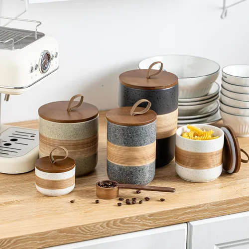 Vista 8 de Miamolo Tarro de cerámica con tapa, pequeño recipiente de café para café Beige
