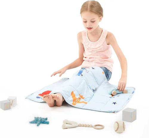 Vista 33 de Hosukko - Manta con peso de 3 libras - Manta pesada y transpirable - Princesa en beige, 20 x 30 pulgadas, 3 libras