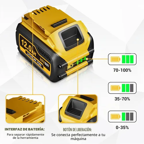 Vista 3 de 1 paquete de 12.0 Ah DCB609 compatible con herramientas Dewalt de 20 V/60 V, repuesto para batería Dewalt de 20 V/60 V DCB606 DCB609 DCB200 DCB206