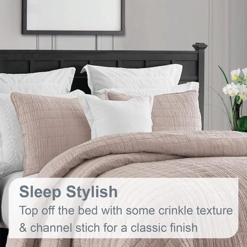 Vista 2 de Swift Home Ligero de gran tamaño, ultra suave, lavado con enzimas, textura arrugada, relleno de mezcla de algodón transpirable, juego de 2 piezas