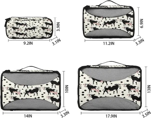 Vista 2 de Cows Dots Packing Cubes 4 Pack Travel Packing Bags Set Lightweight Mesh Travel Luggage Organizer Clothes Carry on Suitcase Bags for Accessories
