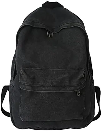 Mochila de lona para mujeres y hombres, bolsas estéticas vintage, mochila de viaje, mochila bohemia hippie grunge (negro)