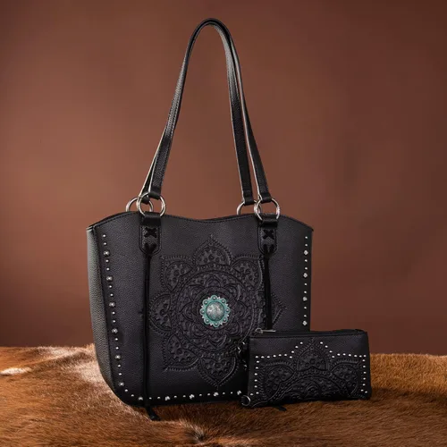 Vista 4 de Montana West Western Tote Bag for Women Concealed Carry Purse with Wallet Set Tooling Mandala Pattern Design