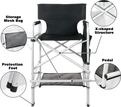 Vista 5 de Silla de maquillaje para artista de maquillaje de 45.6 pulgadas, sillas de directores altas plegables para clientes con mesa auxiliar, bolsa