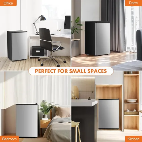Vista 7 de Sweetcrispy - Mini refrigerador de 3.2 pies cúbicos con congelador, refrigerador pequeño de una sola puerta con termostato ajustable