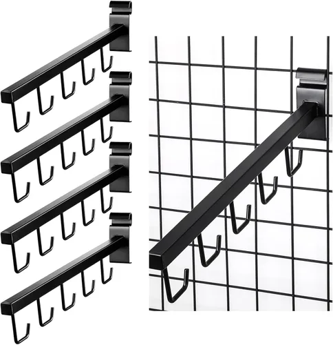 Qunclay 5 paquetes de rejilla de alambre con 5 ganchos para pared de rejilla, ganchos en J, accesorios de tubo cuadrado para rejilla, bolsas de