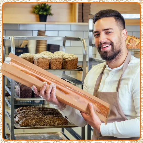 Vista 4 de Thenshop 200 bolsas de pan de papel con ventana para bolsas de pan caseras, sacos de almacenamiento de pan kraft marrón largo para galletas 4.5 x 2