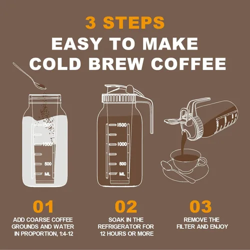 Vista 2 de Jarra de cafetera de infusión fría, jarra de vidrio de albañil de 32 oz con pico y tapa gruesa con asa y filtro de acero inoxidable para café