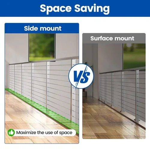 Vista 4 de Muzata Poste de barandilla de cable de montaje lateral de 36 pulgadas, 36 x 2 x 2 pulgadas, nivel perforado para ahorrar espacio, kit de sistema