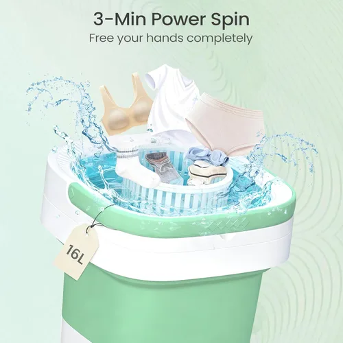 Vista 7 de Lavadora portátil – Mini lavadora plegable de 16 litros con cesta giratoria, limpieza profunda para ropa pequeña y 3 modos de limpieza, lavandería