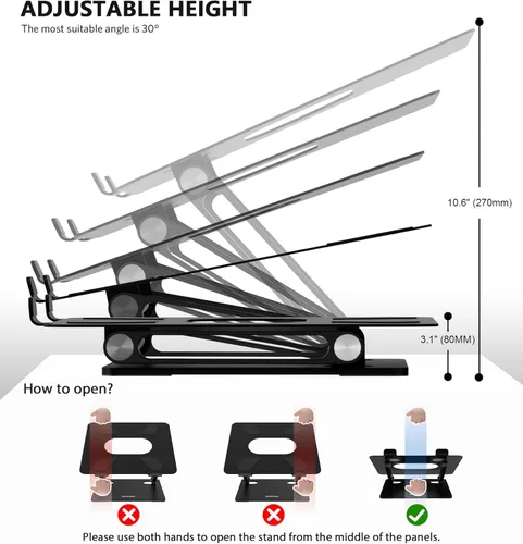 Vista 3 de BoYata Soporte para laptop, soporte para laptop, soporte multiángulo con ventilación térmica, soporte ajustable para portátil de hasta 17 pulgadas