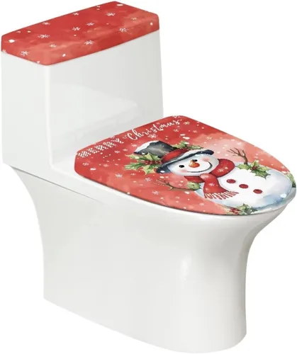 Vista 28 de Tapa de inodoro y tapa de tanque de cane Candy - Estampado de copo de nieve, elastano elástico lavable, decoración de Año Nuevo