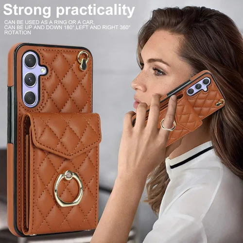 Vista 8 de QLTYPRI Funda tipo cartera cruzada para Samsung Galaxy A15 4G/5G, funda de piel sintética para teléfono con bloqueo RFID, ranuras para tarjetas