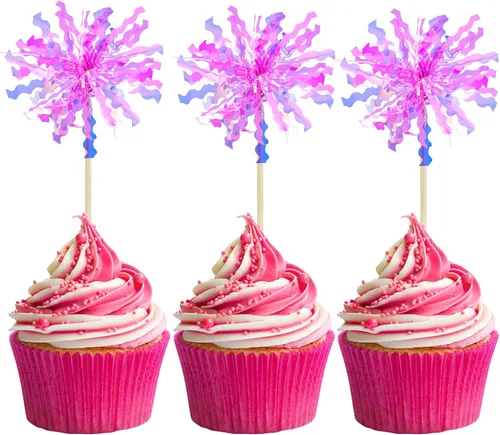 Vista 19 de Gyufise - 30 piezas de fuegos artificiales de papel de aluminio para cupcake, oropel brillante para decoración de pastel, cócteles, cumpleaños, boda