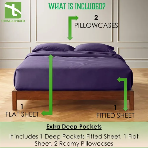 Vista 19 de Twin Size 4-Piece Sheet Set 1000 Thread-Count 100% Egyptain Cotton, 1000TC Soft, Breathable, Long-Staple Cotton Sateen Weave, Fits 19 Inches Extra