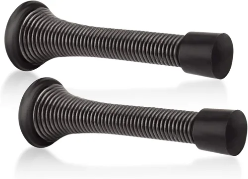 Vista 18 de Paquete de 2 topes de resorte para puerta, color negro, topes de puerta de resorte flexibles de 3-1/4 pulgadas con puntas de parachoques de goma