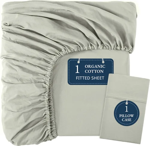 Vista 46 de LANE LINEN - Sábana bajera 100% de algodón orgánico, tamaño Queen, 2 fundas de almohada, tejido percal suave, transpirable, apta para colchones