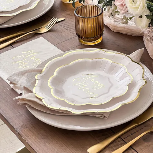Vista 3 de Kate Aspen Always & Forever - Juego de platos y servilletas de papel para boda, 72 piezas, platos de boda, vajilla desechable para 24 invitados