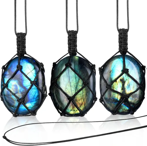 Kingdder Collar con colgante de cristal de piedras preciosas naturales, collar tejido a mano con longitud ajustable para mujeres y hombres