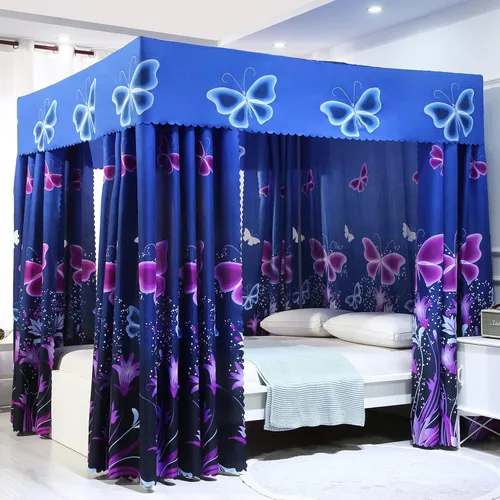 Vista 8 de Mengersi Cortinas de cama con dosel para decoración de dormitorio, no incluye postes (matrimonial, verde oscuro)