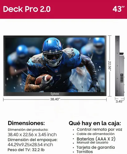 Vista 6 de SYLVOX Outdoor TV, 43" Smart Waterproof Outdoor TVs, 1000 Nits Ultra Bright
