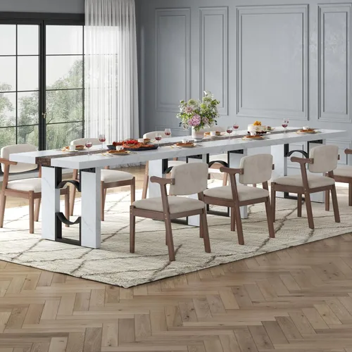 Vista 9 de Loomie Mesa de comedor de 71 pulgadas para 6-8 personas, mesa de cocina rectangular grande con mesa de color mármol, mesa de comedor lujosa de 6